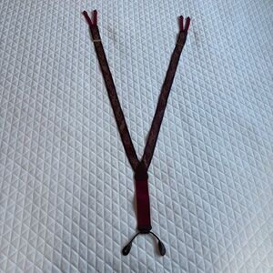 Trafalgar Men’s Suspenders Burgundy Purple Paisley Floral Print Leather Fittings